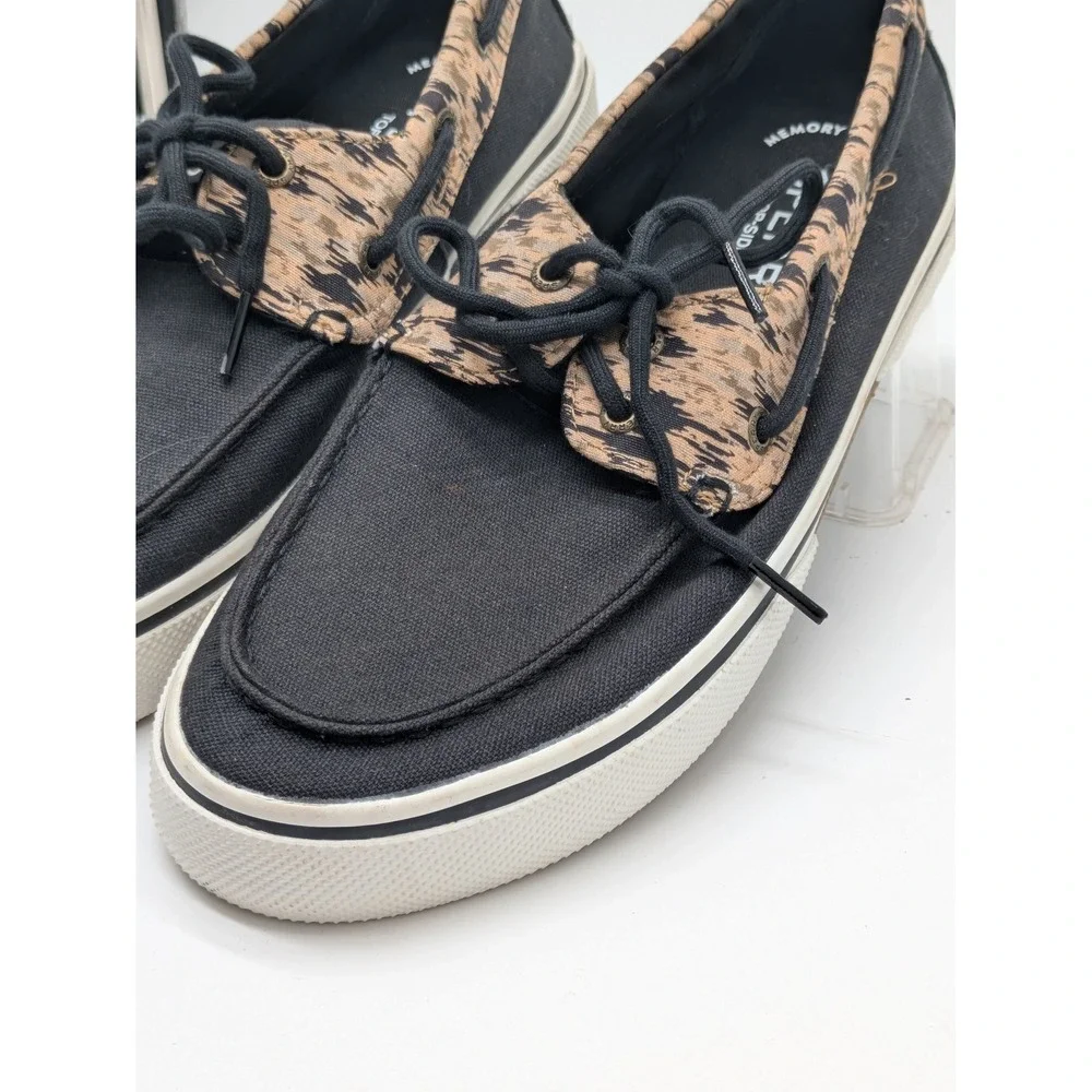 Sperry Top-Sider Men 10 Black Boat Shoes Tan Print Memory Foam STS24401 NWOB